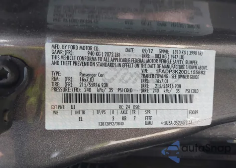 2013 Ford Focus Se z USA, uszkodzony, nr VIN 1FADP3K20DL155882